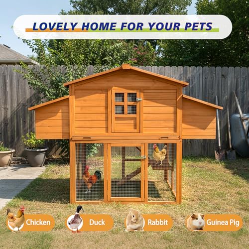 Chicken Coop for 6-8 Chickens with 2 Nesting Boxes, Removable Leakproof Tray, UV-Resistant Roof, 6 Access Doors 70x42x55in