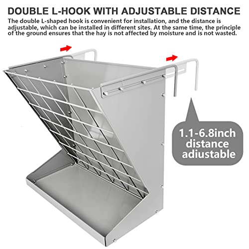 Wall Mount Hay Rack, Metal 2 in 1 Hay and Grain Feeder | Livestock Feeder with Adjustable Distance, Hay Feeder for Goats, Sheep, Horse - color: Silver