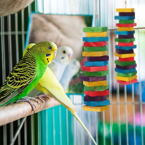 Sumind 80 Pieces Bird Toy Wooden Blocks Parrot Chewing Toys Mini Wood Chips Small Animals Cage Accessories for DIY Playing Chewing Shredding Mixed Large Bird Toys, Random Color - style: Wood Blocks