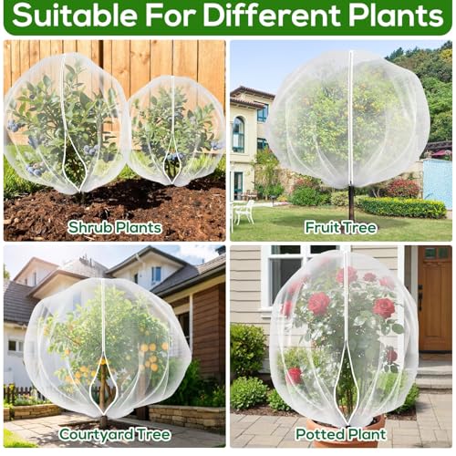 7.8 x 7.8 ft Large Fruit Tree Netting Cover with Zipper and Drawstring,Garden Insect Netting Plant Cover Transparent Bird Plant Barrier Flower Fruit Mesh Screen for Preventing Deer Squirrel Bugs | Ultra-Fine Mesh Plant Cover for Fruit Trees, Flowers and V
