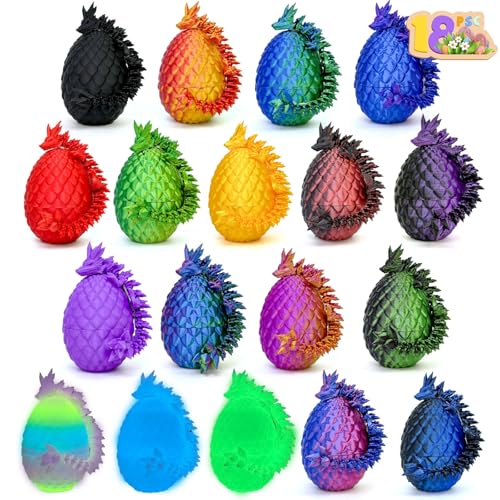 3D Printed Dragon Eggs with Dragon Inside,Prefilled Easter Eggs Filled,Articulated Flexible Dragon,Easter Advent Calendar Easter Basket Stuffers,Collectibles for Adults Teens Boys (18pcs) - color: 18pcs