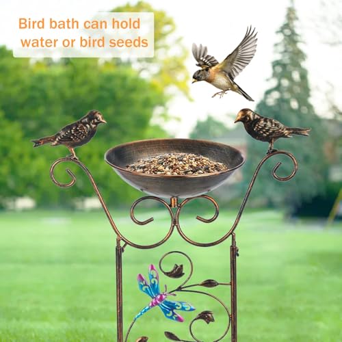 BAYN 43.5 Inch Metal Bird Bath Bowl with Garden Trellis Outdoor | Easy Install, Garden Birdbath and Plants Trellis 2 in 1, Decorative with Dragonfly, Functional Decor for Yard Patio Lawn - style: Dragonfly