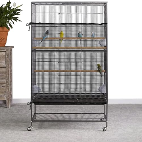 Trinkrittey Large Bird Cage Seed Catcher 31 x 118 inches Adjustable Bird Cage Net Cover Black Bird Cage Cover Elastic Band Mesh Cage Cover Skirt Nylon Mesh for Parakeet Parrot Cages