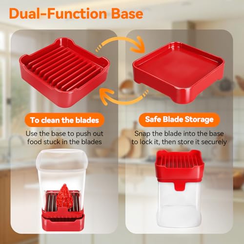 Strawberry Slicer Cup, Fruit Cutter – Quick-Slice for Meal Prep, Red | Dual-Function Base, Easy-Clean & Storable – 304 Stainless Steel Blade – Quick & Safe Slicing Kitchen Gadget - color: Red
