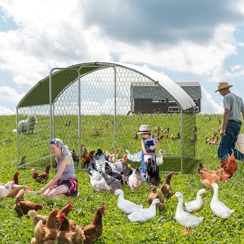 Large Metal Chicken Coop, Metal Chicken Run with Waterproof and Anti-Ultraviolet Cover for Outside, 9.8 x 6.5 x 6.5 Ft Walk-in Poultry Cage, Outdoor Chicken Pen for Backyard and Farm - size: 9.8 x 6.5 x 6.5 ft