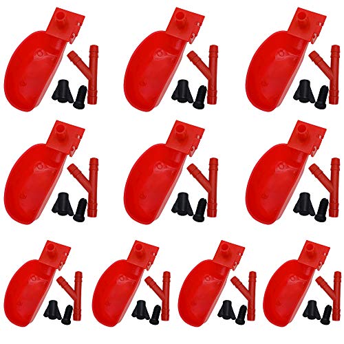 10set Quail Waterer Automatic Bird Water Cups for Cage Hang Drinker Poultry Bird Watering System (Red) - color: Red