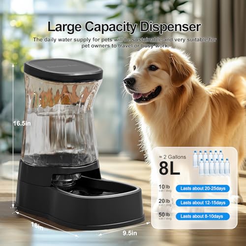 Gardner Pet Automatic Dog Water Dispenser Gravity Stainless Steel Water Waterer Feeder, Large Capacity Water Feeding Bowls for Medium & Large-Sized Dogs Cats Other Pets -(2.1 Gallon) - color: Dark, size: 2.1 Gallon