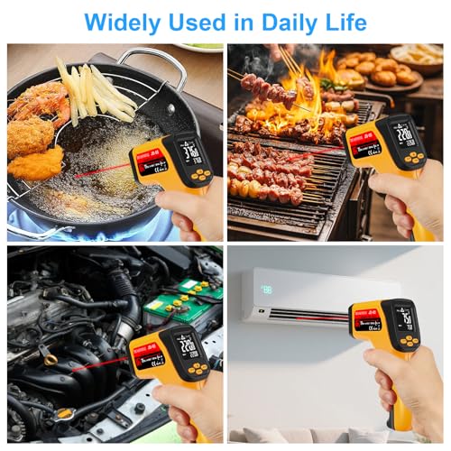 Non-Contact Infrared Thermometer Gun, High Accuracy -58°F to 1472°F, Adjustable Emissivity, Ir Thermometer with Backlit LCD, Over-Temp Alarm, Laser Temperature Gun for Cooking,BBQ,HVAC - color: Yellow