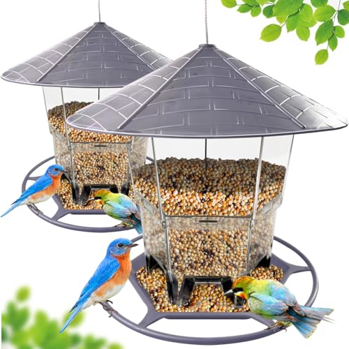 Bird Feeders for Outdoors 2 Pack, Adjustable Sturdy Wire and Roof, Plastic Bird Feeder for Garden, Backyard, Terrace - color: 2 Pack