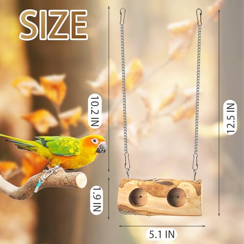 Natural Parakeet Swing Perch,Wood Bird Swing for Parakeets Hanging Birdcage Toy for Standing and Pecking,Sturdy Parrot Relieve Boredom Toys for Cockatiel Conure Canary Lovebird Finch