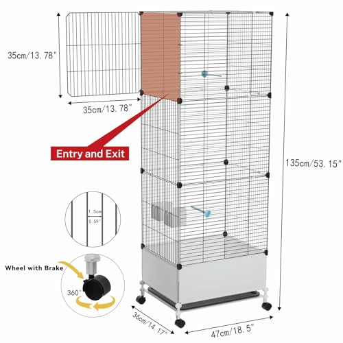 STILLCOVE X-Large Flight Bird Cage, with Bowls & Perches & Ladder & Swing | with Removable Tray, Universal Wheels, Tall Birdcage for Parakeet, Parrot, Cockatiel, Conure, Budgie, Canary, Finch, Lovebird - size: 14.2"L x 18.5"W x 53.2"H