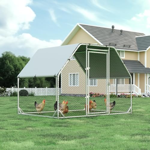4ever2buy Metal Chicken Coop, 9.2x6.3 FT Walk-in Chicken Run Pen Poultry Cage, Water-Resistant & Anti-UV Cover, Large Chicken Coop for 6-8 Chickens - size: 110.3"L x 74.8"W x 76.8"H