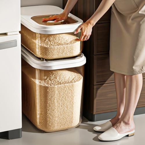 Rice Storage Container, Airtight Food Storage Containers 11-22 Lbs, Rice Dispenser with Measuring Cup and Small Bin for Flour Cereal Pasta Grain, Pet Bird Food Container (Small-11LBS)