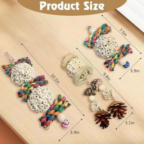 BNOSDM Hanging Bird Toy Sola Balls 3PCS Parrot Shredder Balls Natural Parakeet Foraging Toy Wood Bird Cage Chew Toys for Cockatiel, Budgie, Sun Conure, Quakers, Lovebirds (B) - color: Colourful