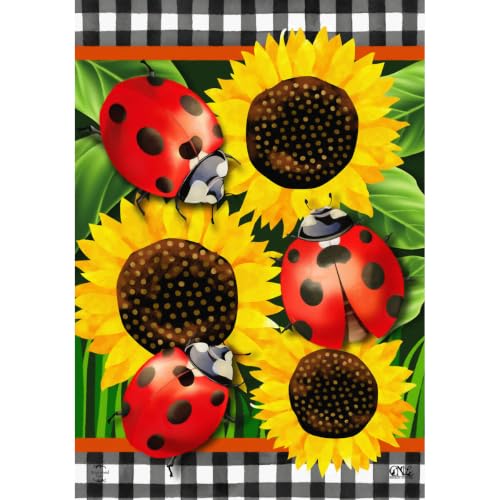 Ladybugs And Sunflowers Summer House Flag Floral Everyday 28" x 40" Briarwood Lane - color: Red, Yellow, Black