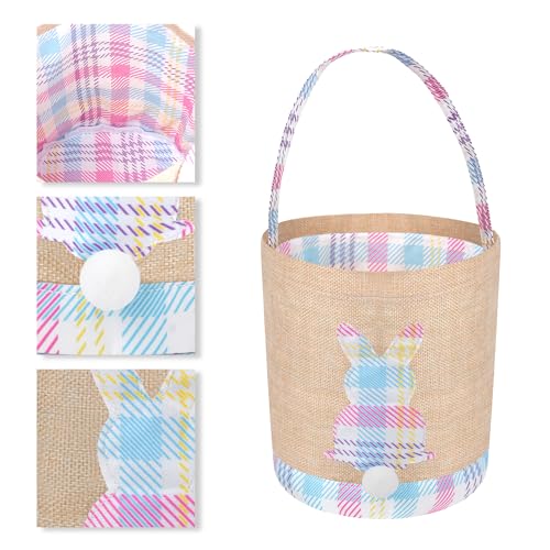 Easter Bunny Basket Canvas Easter Egg Hunts Decorations Storage Reusable Grocery Candy Bag Gifts - style: Pink