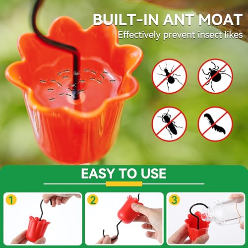 2 Pack Metal Oriole Feeders for Outdoors Hanging with Ant Moat and Fruit Holder, Oriole Feeder with Glass Bowl, Easy to Disassemble and Wash, Bird Feeder for Garden, Outdoor, Gift (Black)