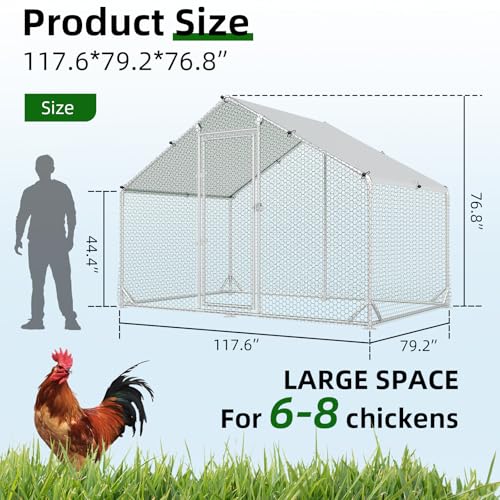 4ever2buy Metal Chicken Coop, 9.8x6.6 FT Walk-in Chicken Run Pen Poultry Cage, Water-Resistant & Anti-UV Cover, Large Chicken Coop for 6-8 Chickens - size: 9.8’L x 6.6’W x 6.4’H