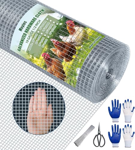 Hardware Cloth 1/2 Inch, 19GA Hot Dip Galvanized Chicken Wire Fencing Mesh | 16in×100ft Wire Mesh Rolls Welded Chicken Wire Fencing for Chicken Coop Barrier, Poultry Netting Cage Wire Fence - color: Silver(16in*100ft)