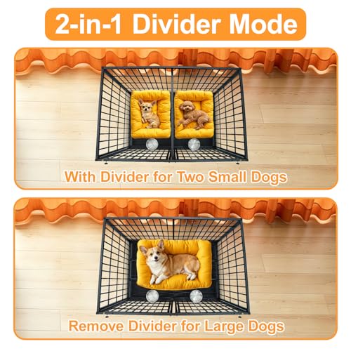 Homey Pet Taller 43" Heavy Duty Double Dog Crates with Divider & Dual Door | Drop Cage for Dogs with Lockable Wheels, Bowls, Removable Tray, Top Access, Ideal for Small to Medium & Large Dogs, Breeders - size: 42.5"L - Tall