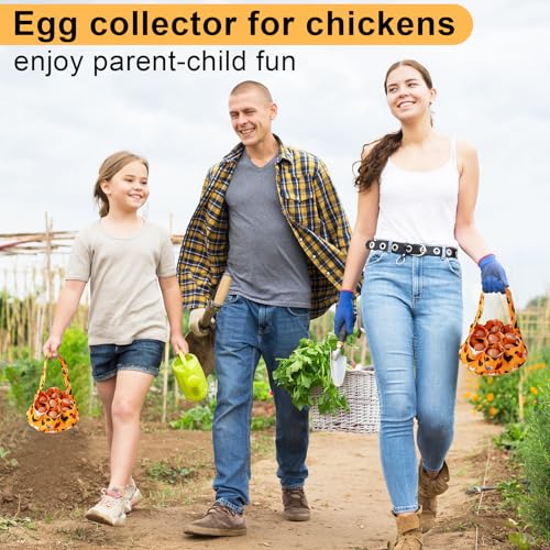 Egg Collecting Basket, Egg Basket for Gathering with 7 Pouches - style: Yellow Black Chicken