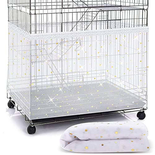 Shappy Large Bird Cage Cover, Bird Cage Seed Catcher, Adjustable Star Pattern Nylon Mesh Net for Parrot Parakeet Macaw Pet Supplies(White) - color: White