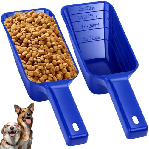 2 Cup Dog Food Scoop(2 Pack), Plastic Pet Food Scoop with Measuring Lines for Accurate Pet Food Portions,Dishwasher Safe (Blue) - color: Blue