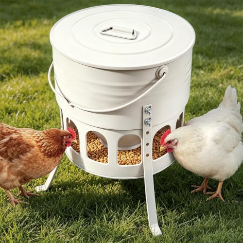 30lbs Metal Chicken Feeder with Legs, 12-Port No Waste Poultry Feeder, Powder Coated Rust-Proof, Ideal for Chickens Ducks Geese Backyard Farm (Jade White) - color: Jade White