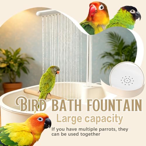 Parrot Bathtub,Bird Shower Parakeet Bath for Cage with Adjustable Water Flow Control Valve, Contains USB and Pump,Tarpaulin,for Pet Birds,Cockatiel,Budgie,Suitable for Many Kinds of Birds(White) - color: white