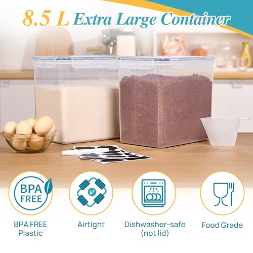 Vtopmart 8.5L Extra Large Flour Sugar Storage Containers, 2 PCS, Black | Each for 10 lbs Flour, Airtight Seal, BPA Free, Food Grade Material, Dishwasher Safe (Not Lids) - color: Black, size: 8.5L