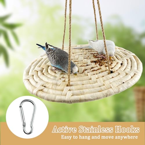 FlidRunest Bird Swing Hammock Bed, Natural Corn Woven Parrot Hammock Swing Mat, Hanging Bird Climbing Perch Mat, Relieve Boredom Chewing Toy for Birds Parakeets Lovebirds Cockatiels Conure, yellow