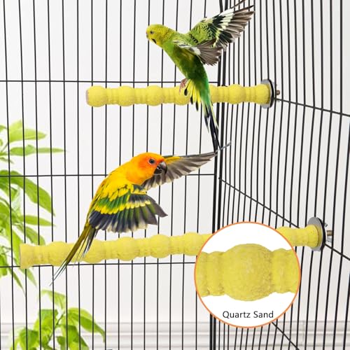 Hypeety 2PCS Wood Perch Stand Paw Grinding Stick Toy Pet Bird Cage Stand Platform for Bird Parrot Budgies Parakeet Cockatiels Cage Accessories (7in/10in) (Yellow) - color: Yellow