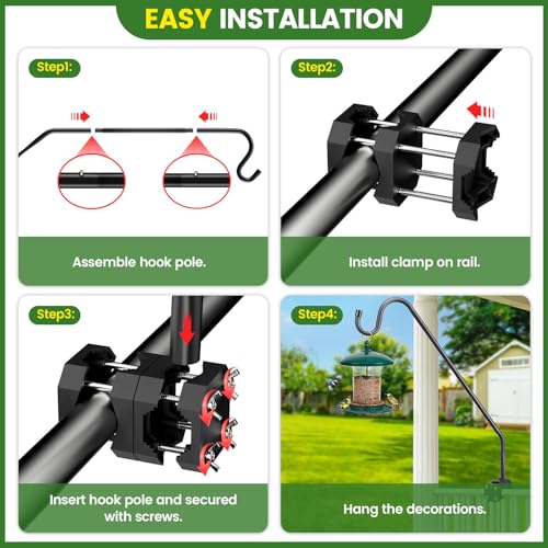 Deck Bird Feeder Hanger for Railing, Heavy Duty Hummingbird Feeder Hanger 28-inch Deck Hook Fence Balcony Railing Bracket for Planter,Flower Baskets,Lanterns,Wind Chimes