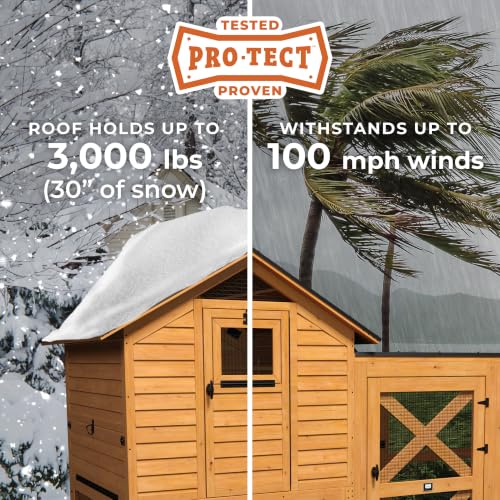 Backyard Discovery Rustic Roots Cedar Wooden Chicken Coop for Up to 6 Chickens with Automatic Door, Nesting Box, Wire Mesh Run, Roosting Bars, Steel Roof, Removable Floor Mats, Rooster and Hen House