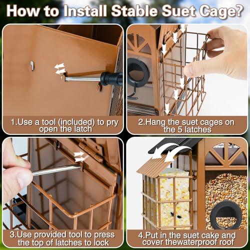 TayePin Bird Feeders for Outdoors Hanging, Metal Wild Bird Feeders with Double Suet Cage, 4LBS Large Capacity for Outside Garden Waterproof, ldeal Gifts for Birds Feeding Finch Cardinal, Brown