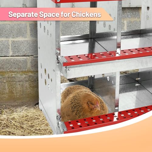 2 Tiers Chicken Nesting Boxes, 6 Compartments, Metal Egg Laying Boxes with Protective Collection Lids, Roll Out Nesting Box, Easy to Assemble, Ideal for Hens, Ducks, Chickens, and Other Poultry - color: Red, size: 6 holes