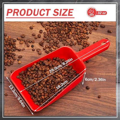 Relaxweex 4 Pack 32 oz Plastic Ice Scoop, Heavy Duty Utility Plastic Hand Scoop for Ice Machine, Flour, Coffee Beans, Pet Dog Food, Large Kitchen Shovel Tool for Restaurant, Bar, Pantry Storage