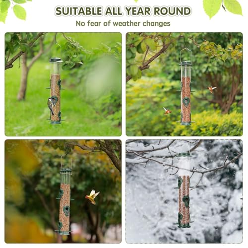 1PK Metal Wild Bird Feeder,Squirrel Proof Bird Feeders for Outside,Hanging 6 Port Tube Bird Feeder Transparent Finch Bird Feeder for Attracting Birds in Your Lawn, Garden, Balcony-Green - color: Green