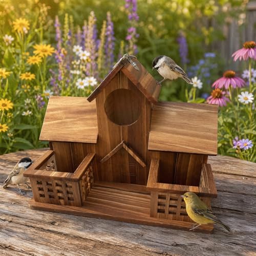 Wooden Bird House for Outside, Rustic Weatherproof Birdhouse for Bluebird Wren Chickadee, Garden Yard Decorative Nesting Box