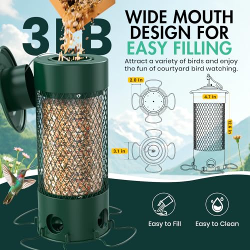 Metal Squirrel Proof Bird Feeders for Outdoors Hanging,Weight-Activated Large Capacity Feeder for Wild Finch, Cardinal,Blue Jay, Chickadee, Weatherproof and Durable 4 Perches,Green