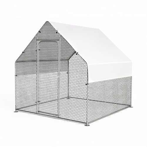 Large Chicken Coop Metal Walk-in Run 6.6' x 6.6' x 6.6', Heavy Duty Galvanized Steel Cage with Waterproof Cover, Secure Lock, Outdoor Pen Enclosure for Hens, Ducks, Rabbits - size: 79.0"L x 79.0"W x 79.0"H