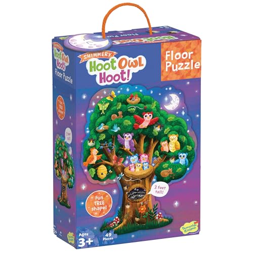 Peaceable Kingdom Shimmery Hoot Owl Hoot 49 Piece Floor Puzzle | A giant floor puzzle that builds focus and patience. Ages 3+. - style: Owl