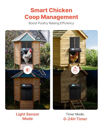 VEVOR Automatic Chicken Coop Door, Solar & Battery Powered Chicken Door with LCD Display, Remote Control, Light Sensor & Timer, Anti-Pinch Security, Aluminum Alloy Chick Run Gate Opener, Black - color: Black, size: 9.8"L x 2.9"W x 13.8"H