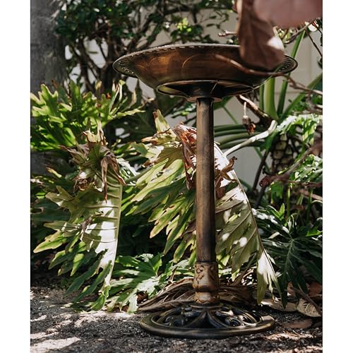 Backyard Expressions Outdoor Garden Bird Bath with Bird - Bronze - Weather Resistant Polyresin - 30 Inch - color: Bronze