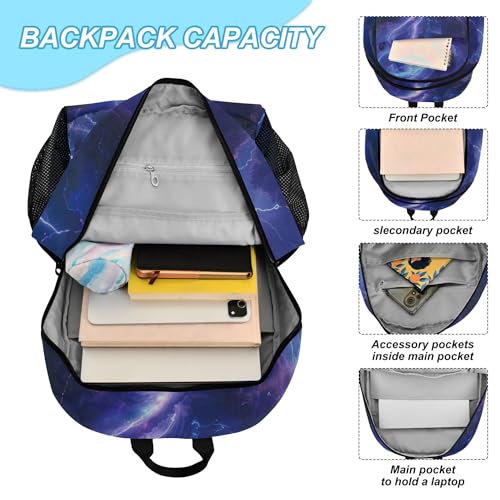 Blue Lightning Tornado Backpack with Lunch Bag, School Travel Backpack for Teens Boys Girls Backpacks Set - color: Blue