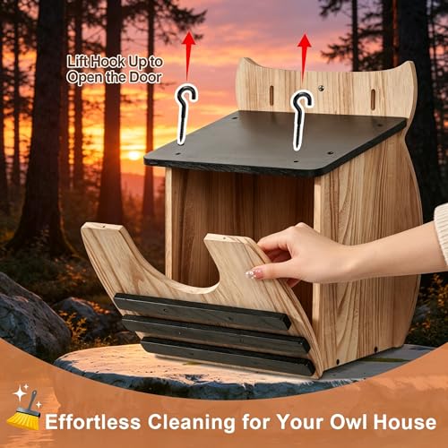 Owl House for Outdoors, Large 16.14" Owl Box Wooden Nesting Box for Outside | Weatherproof for Screech, Barred, Barn & Great Horned Owls, Durable Wildlife Shelter Bird House Box with Easy Assembly