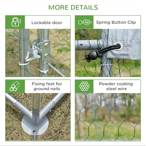 Large Metal Chicken Coop, Walk-in Chicken Run with Cover for Outdoor Yard & Farm, Poultry Cage Pen Hen House for Chickens, Ducks & Rabbits, 24.9 FT x 9.2 FT x 6.5 FT, Silver - size: 24.9 FT x 9.2 FT x 6.5 FT
