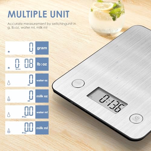 Geek Chef Food Scale,Smart Food Nutrition Scale, Scale for Food Weight Loss,Digital Kitchen Scales,Kitchen Tools for Baking, Cooking,Meal Prep,Weight Loss,1g/0.1oz Precise Graduation, Stainless Steel - color: Silver