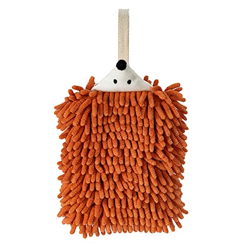 Cute Hedgehog Hand Towels Soft Chenille Hanging Towels Quick Dry Hand Bath Towel Orange Absorbent Hand Towels for Kitchen Home Decor - color: Orange