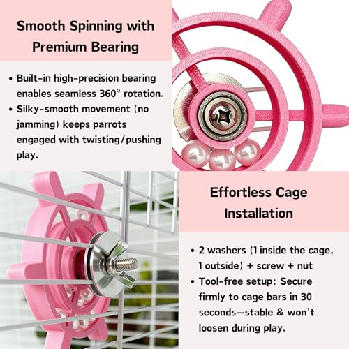 Spinning Bird-Toys Bird Cage Toys & Bird Perch Parrot-Parakeet Budgie Cockatiel Conure Macaw Chicken Parrot Enrichment Cage Accessories Small Animal Chewing Toy (Rosy Spinner) - color: Rosy Spinner